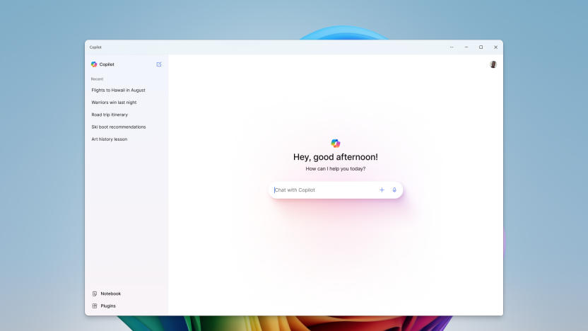 A screenshot of the Windows desktop featuring the Copilot app.